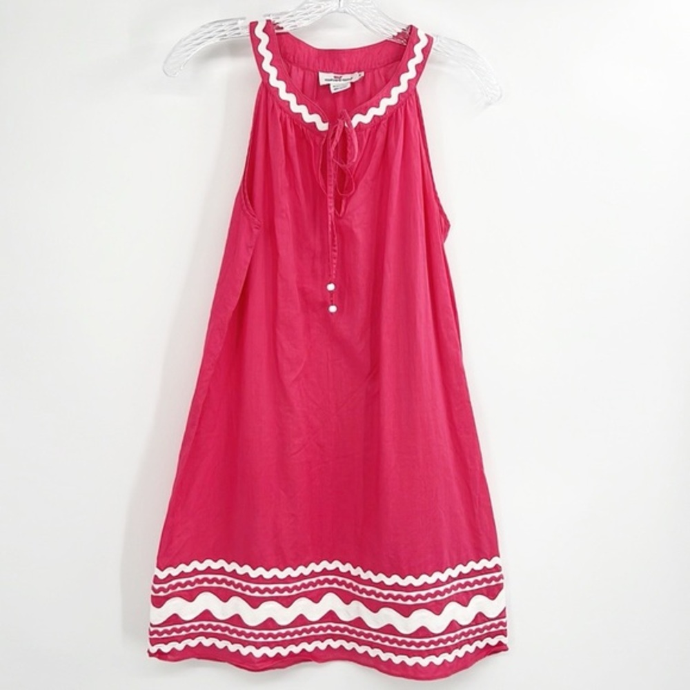 Vineyard Vines Fuchsia Pink Sleeveless Dress with white Bric-a-Brac size Small
